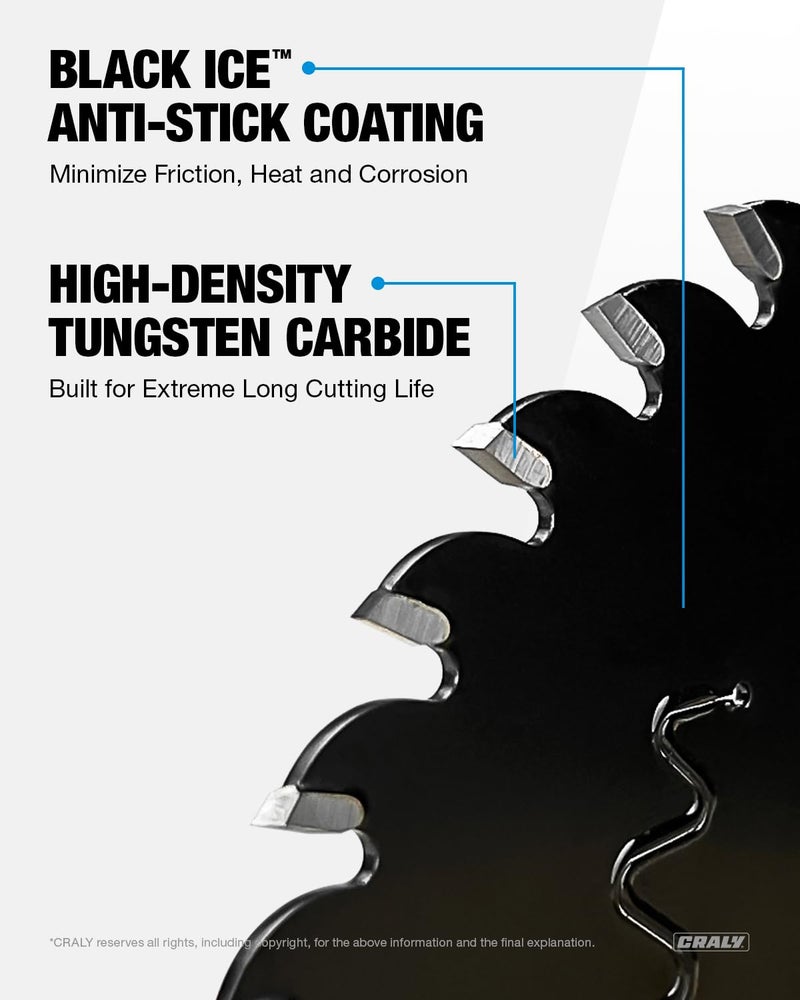 CRALY 4-1/2 Inch 36 Teeth Fine Finish Wood Cutting Circular Saw Blade, 3/8 Inch Arbor, Carbide Tipped, Thin Kerf, Black Ice™ Coating, for Plywood, MDF, OSB, Laminated, 2-Pack(C0436FF-2) - Image 3